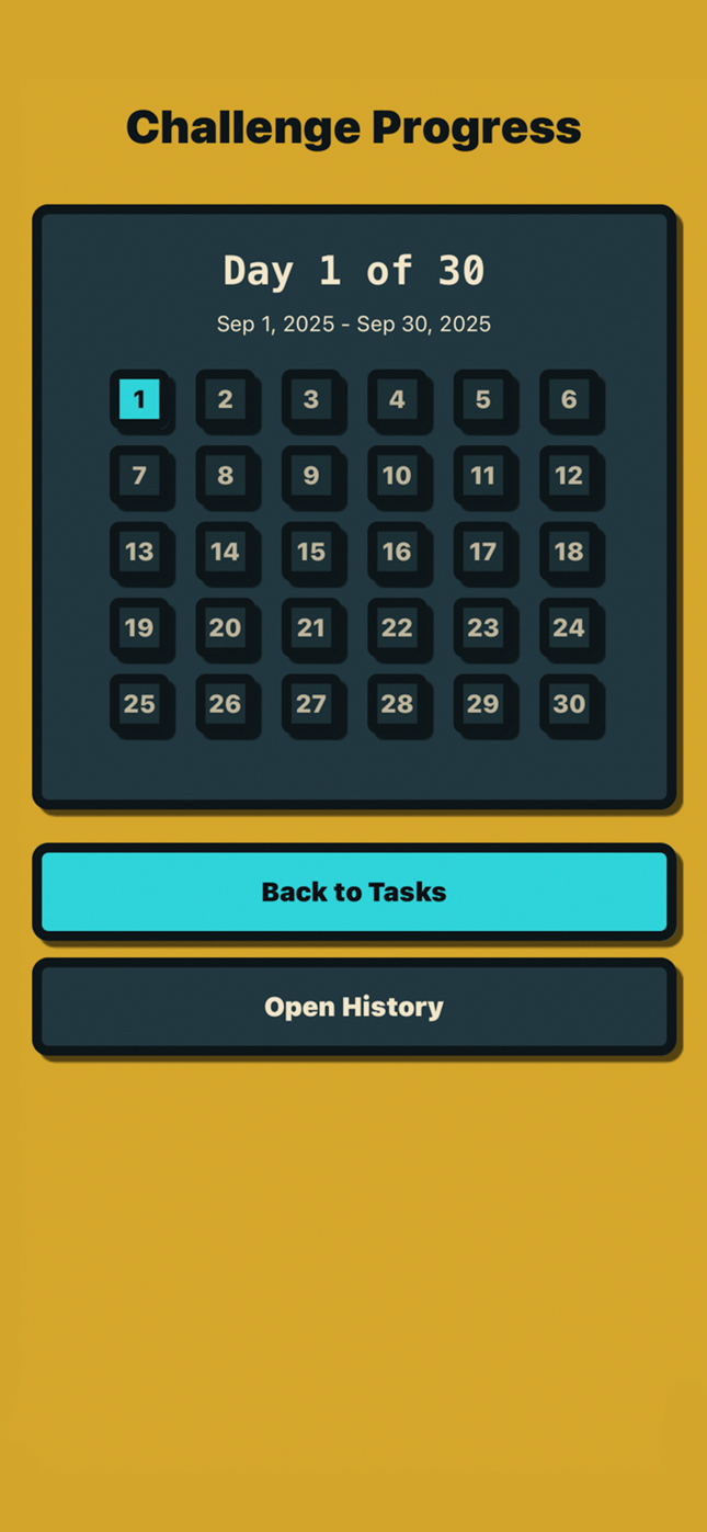 Challenge progress screen showing days completed
